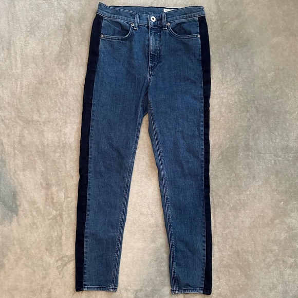 rag & bone Denim - Rag & Bone Mazie Jeans Sz 27x25.5 Double Indigo Tuxedo Racing Panel Crop Skinny